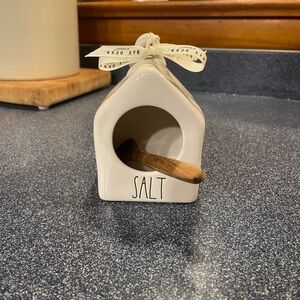 Rae Dunn House Salt Cellar with Wooden Spoon
